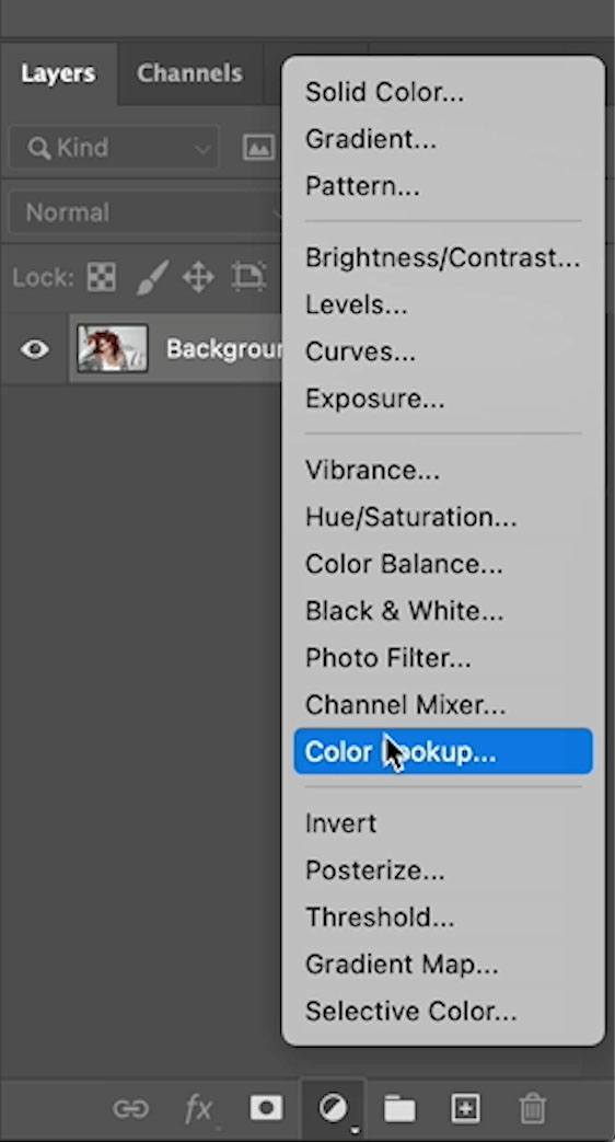color lookup adjustment layer