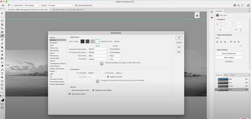 Change photoshop interface color