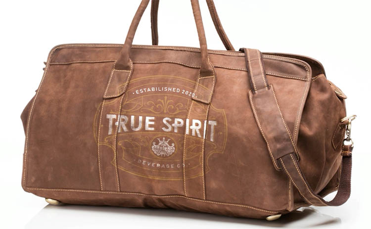 the leather bag that now has a logo added in Photoshop 