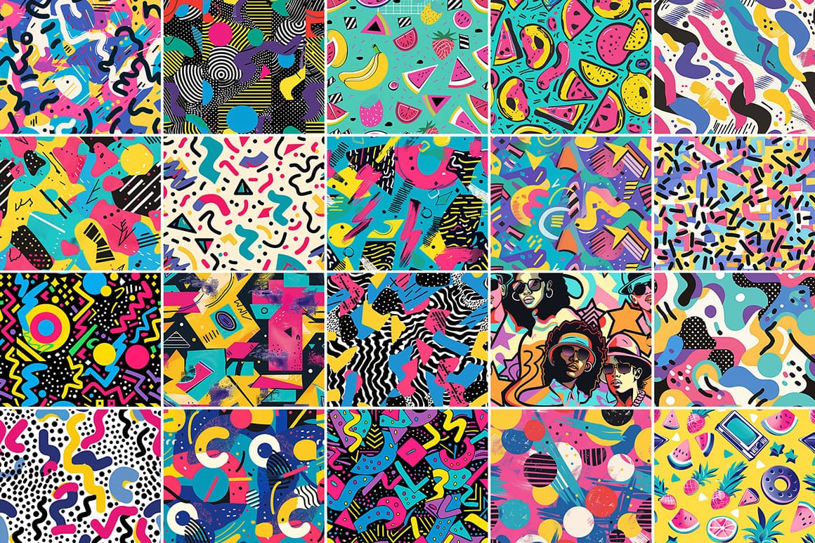 Download 600 Vibrant Free Retro & 90s Patterns