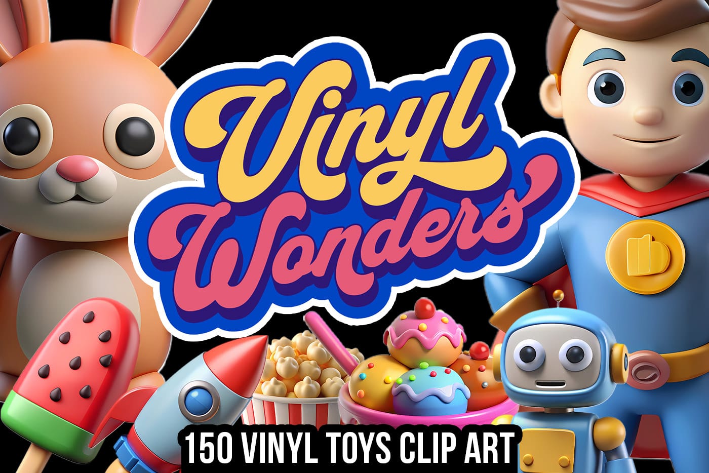 Vinyl Wonders: 150 Playful Vinyl Toys Clip Art Collection