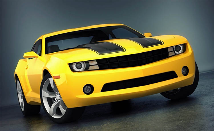 yellow chevy Camaro, in the style of transformers the movie