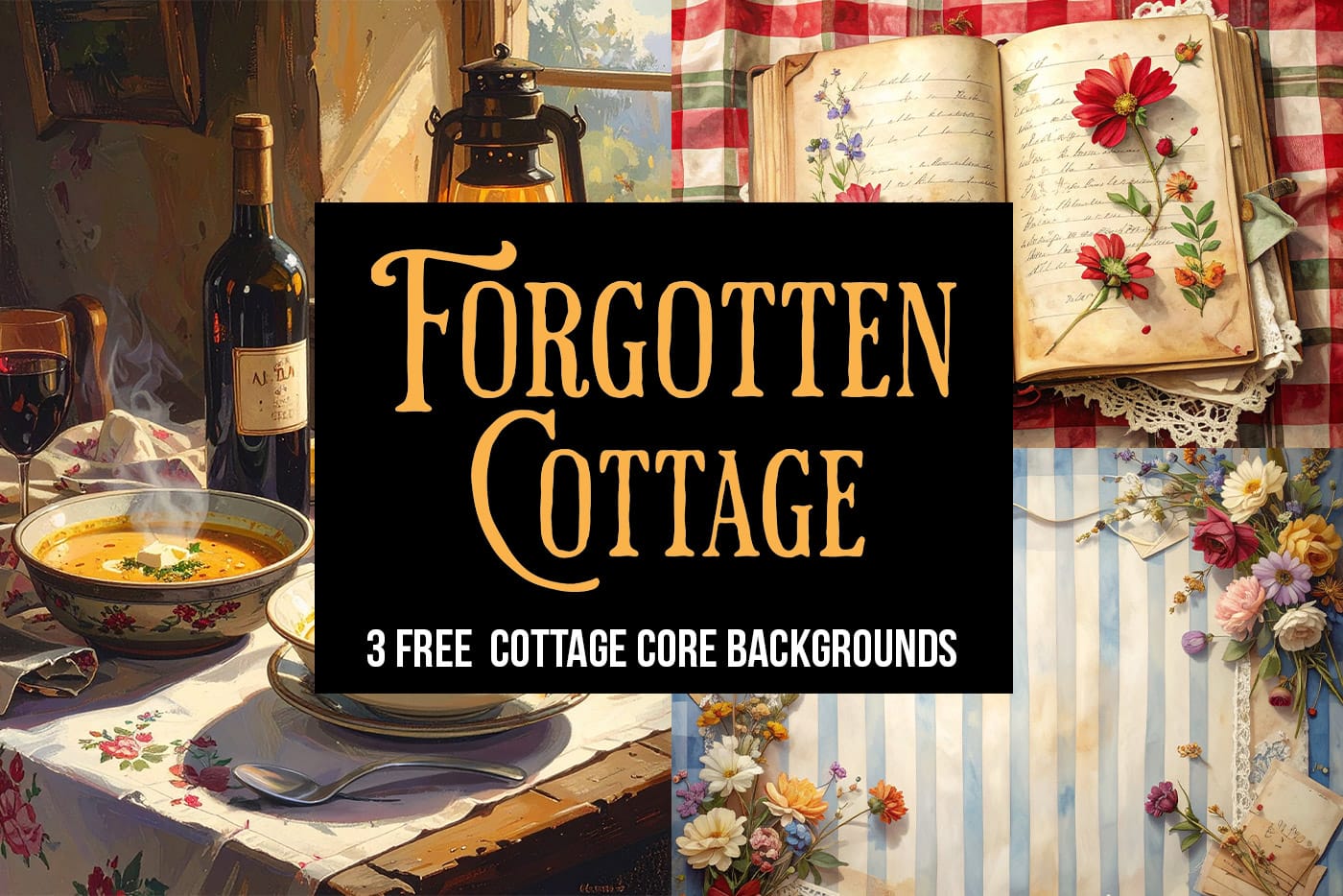 Forgotten Cottage: 3 Free Cottagecore Junk Journal Backgrounds