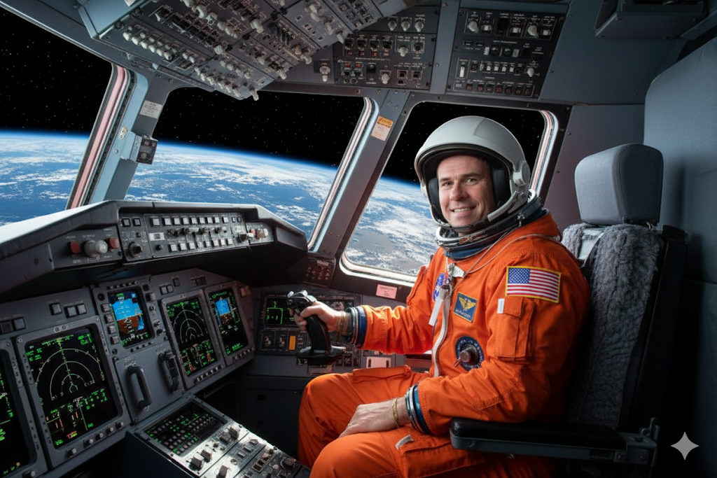 nano banana put a person into the space shuttle