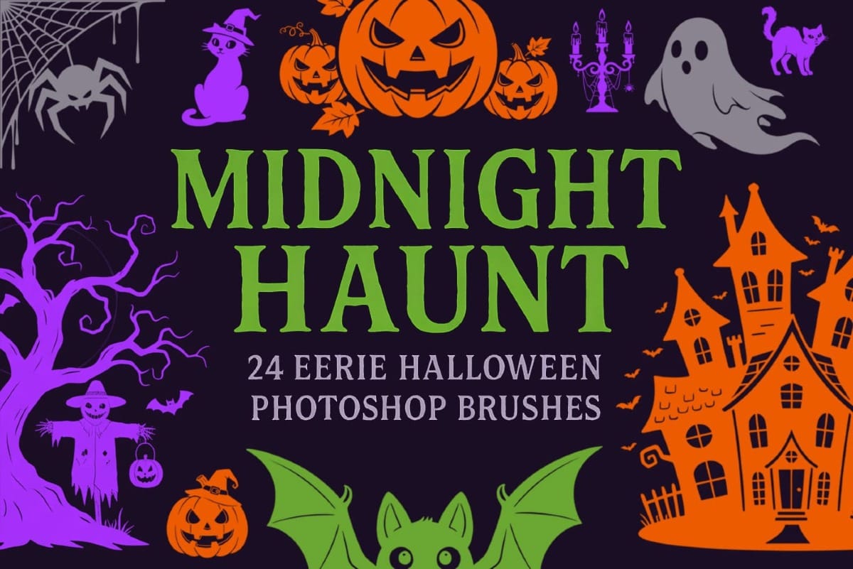Midnight Haunt: 24 Free Eerie Halloween Photoshop Brushes