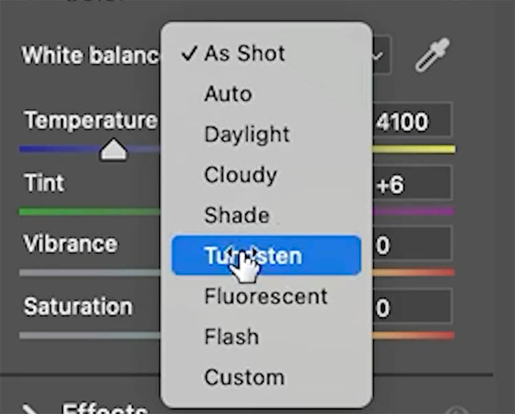 tungsten color balance