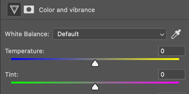 new temperature and tint in Photoshop, color and vibrance