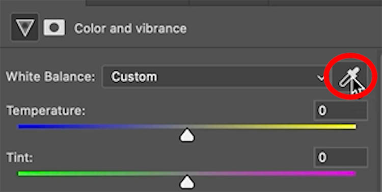 color and temperature sliders in photoshop