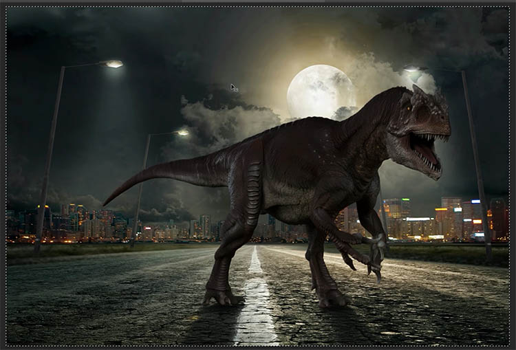 scaled dino in the composite