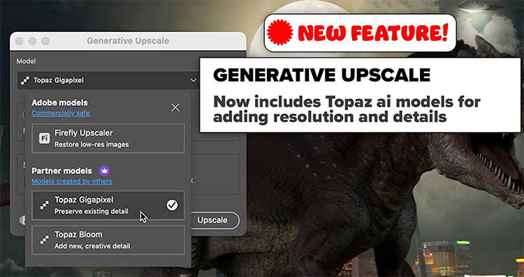 Photoshop Generative Upscale dialog with Topaz options