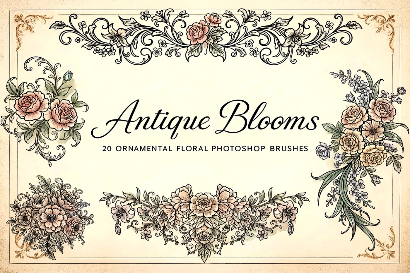 Antique Blooms: 20 Free Ornamental Floral Photoshop Brushes
