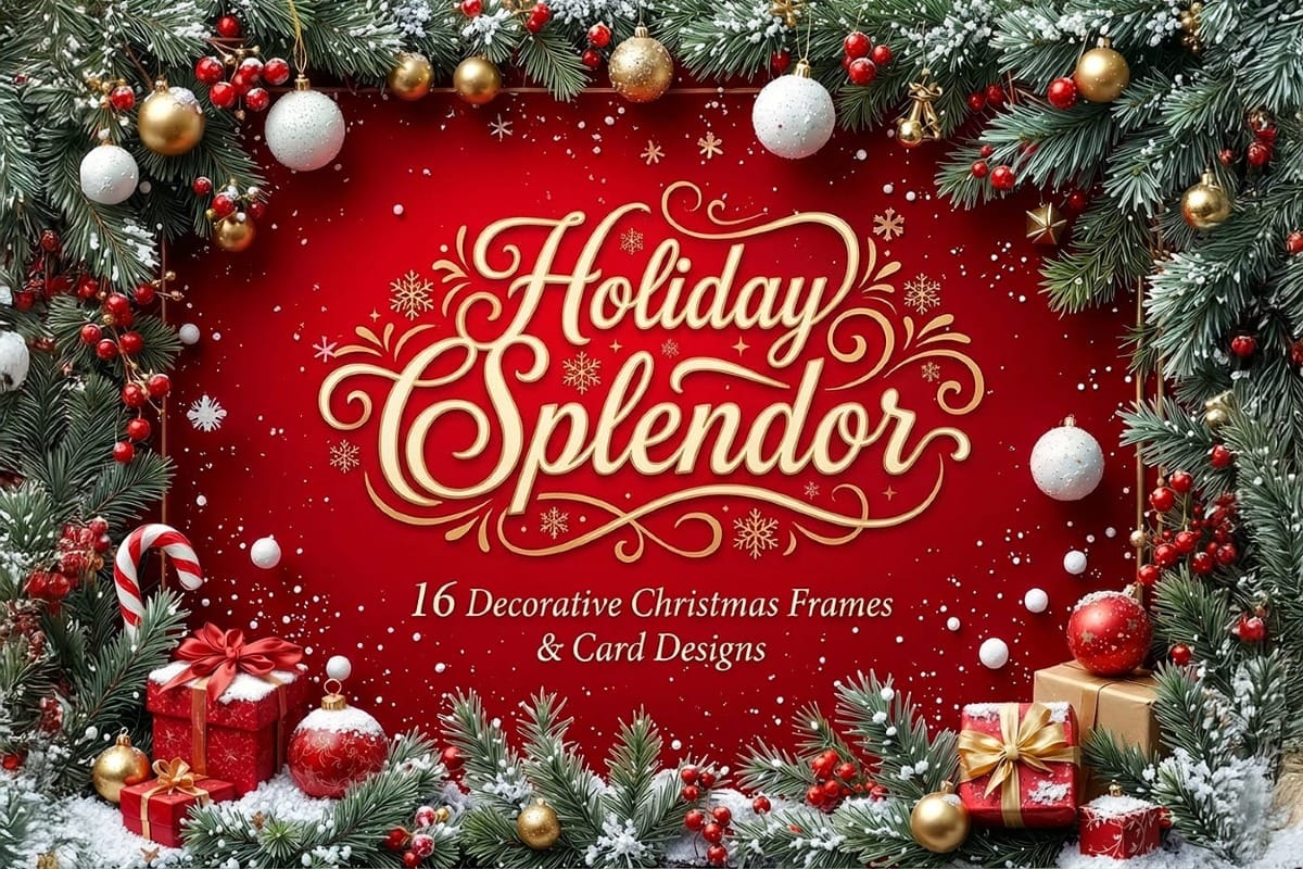 Holiday Splendor: 16 Decorative Christmas Frames and Card Designs