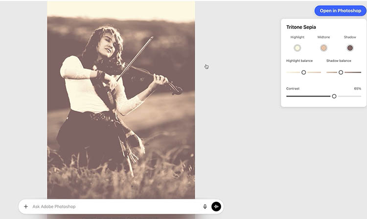 Vintage color grade applied using Photoshop sliders in ChatGPT