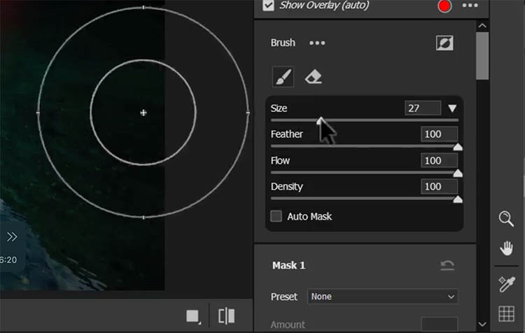 Brush size and feather controls in Camera Raw