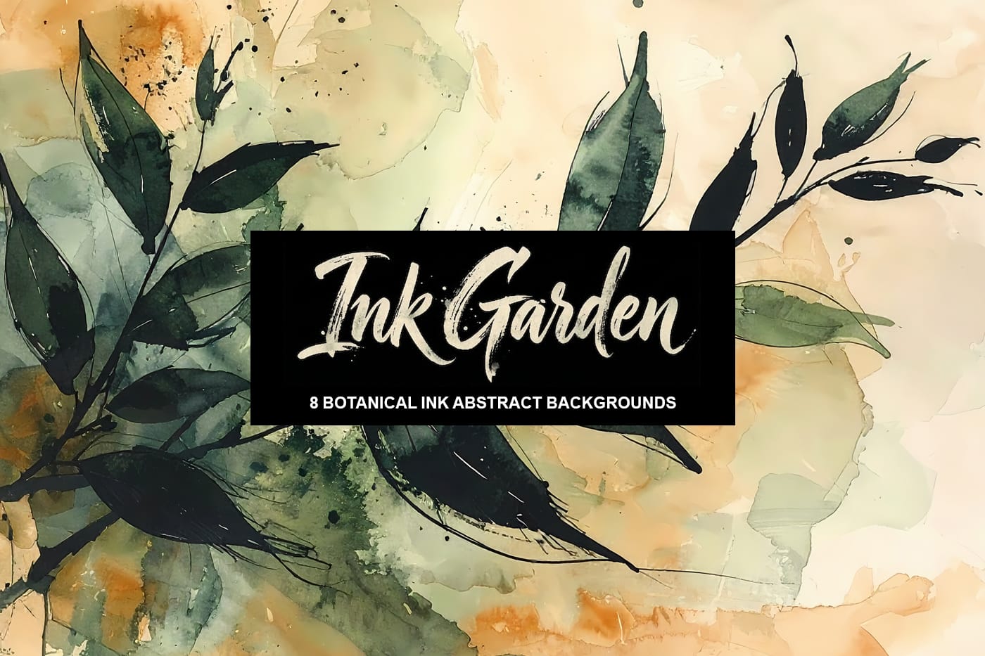 Ink Garden: 8 Botanical Ink Abstract Backgrounds