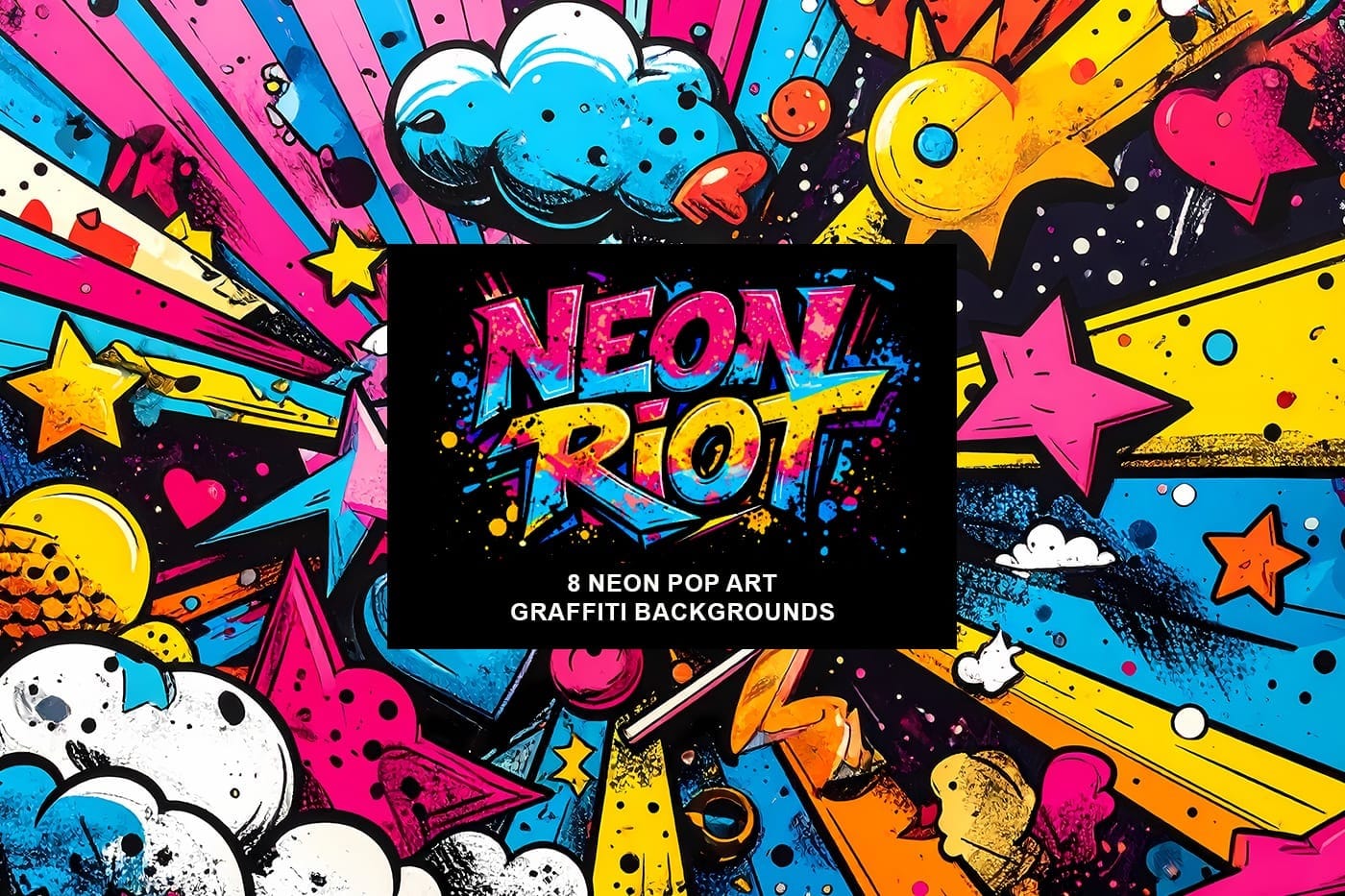 Neon Riot: 8 Neon Colors Pop Art Graffiti Backgrounds