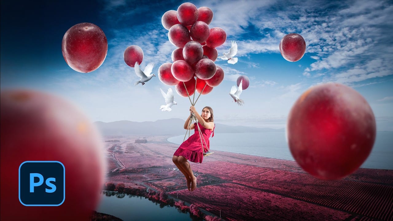 Creating a Fantasy Photo Composite with Grapes as Balloons in Photoshop