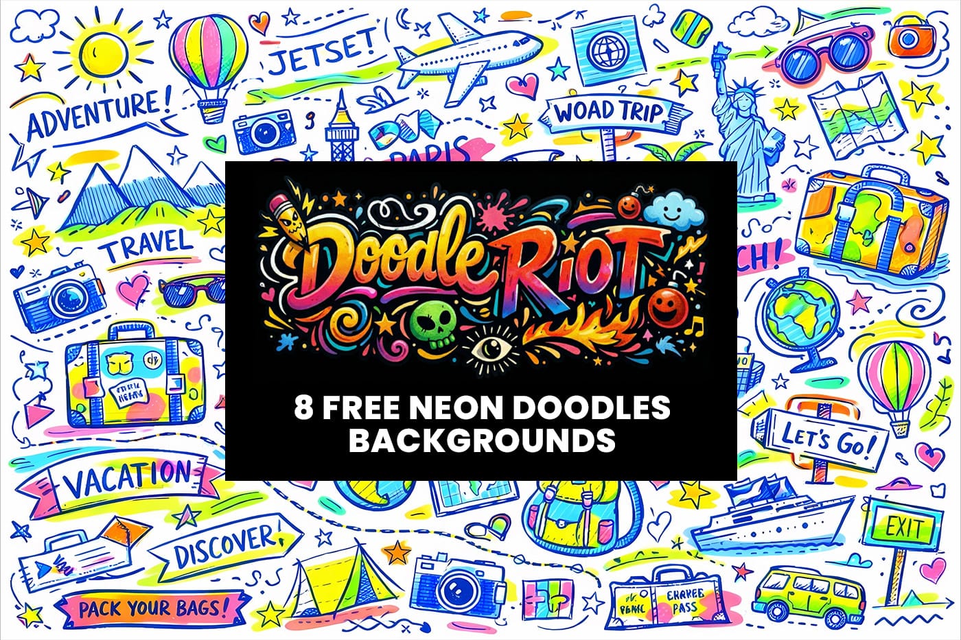 Doodle Riot: 8 Striking Neon Doodle Backgrounds