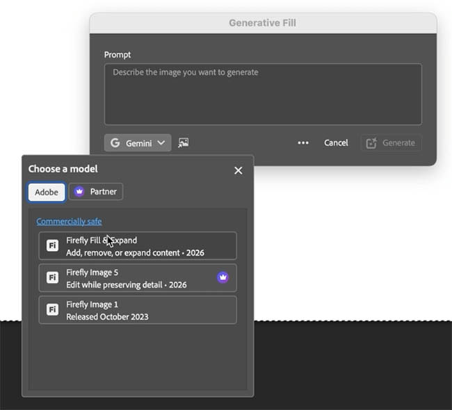 Adobe Firefly models in Photoshop 2026