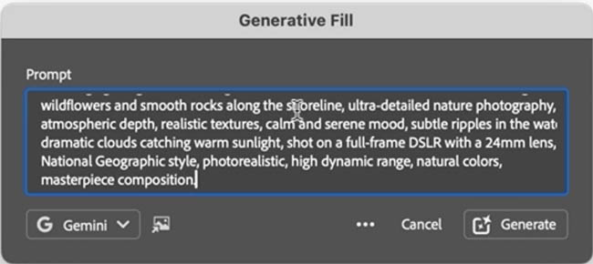 Fill out a prompt for Generative fill in Photoshop