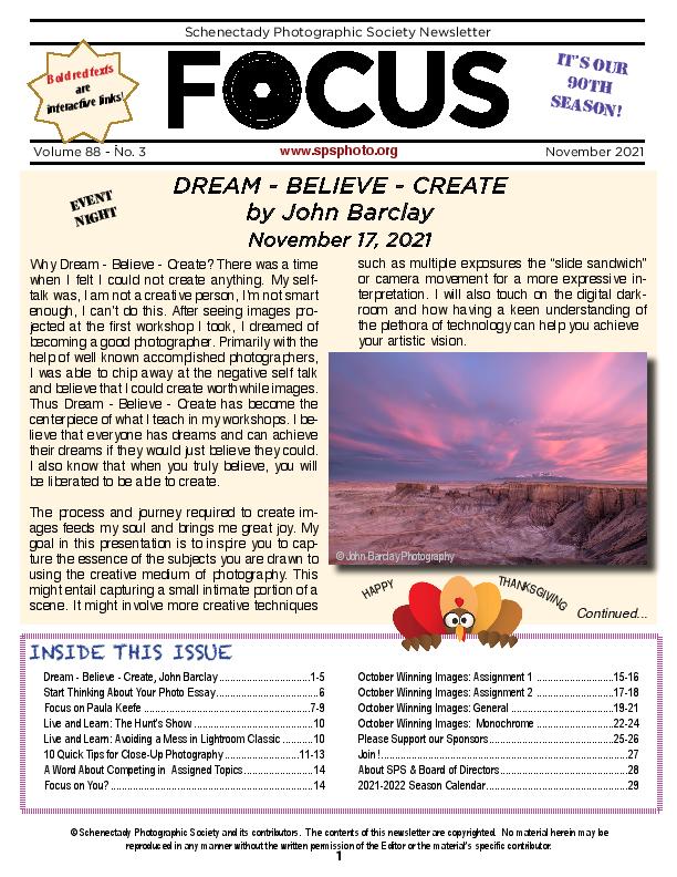 The FOCUS Newsletter | Schenectady Photographic Society